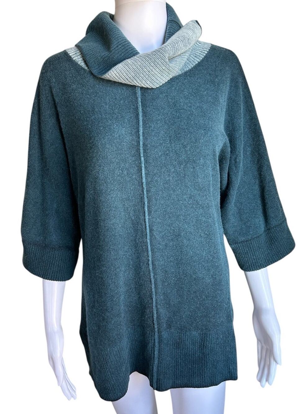 Raffi 100% Cashmere Cowl Neck Tunic Sweater Womens PS Blue Green Soft